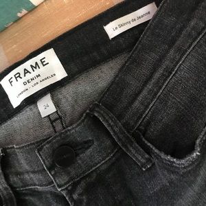 Frame dark wash distressed jeans